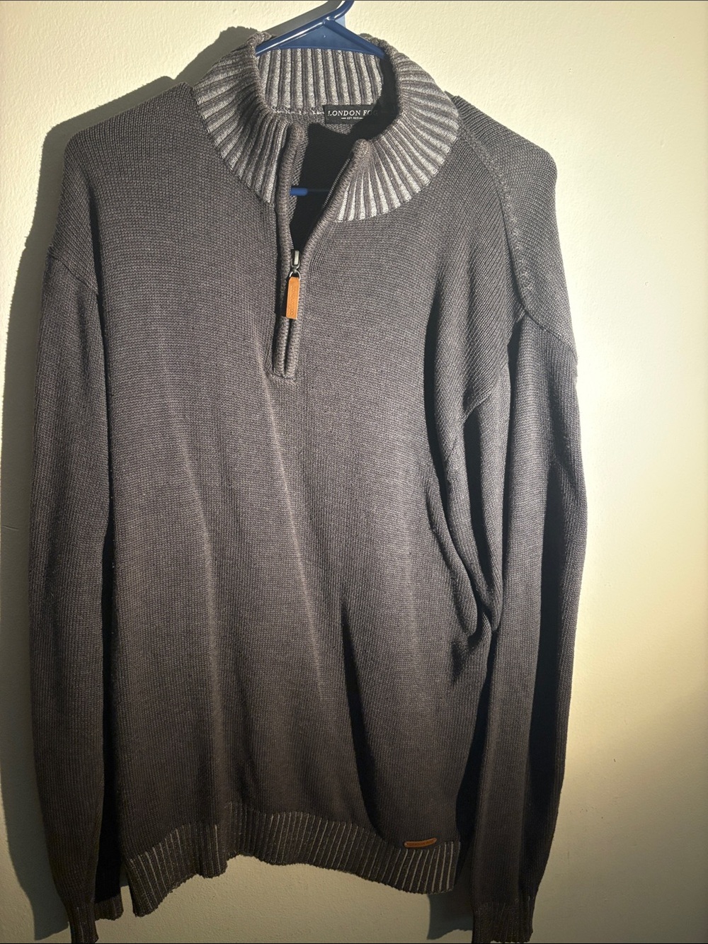London Fog Men's Charcoal Gray Half-Zip Sweater with Ribbed Collar